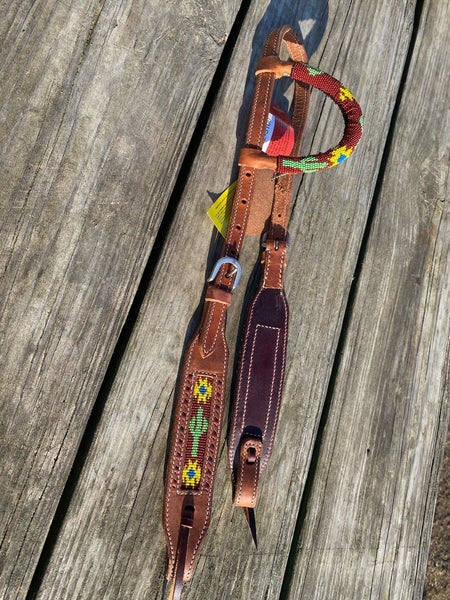 Showman one ear Western headstall w/beaded cactus and sunflower inlay