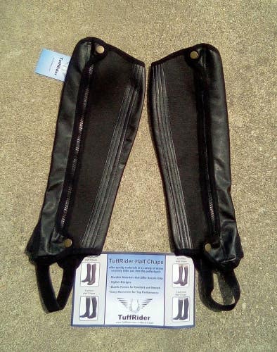 Tuff Rider Medium Black grippy grain synthetic Leather Half chaps # 100581
