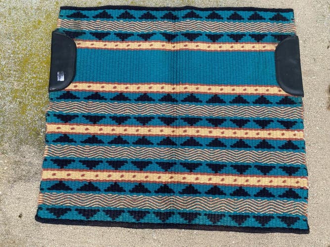 Harris fully reversible wool Western show pad teal, rust, tan, black EUC 34 x 38