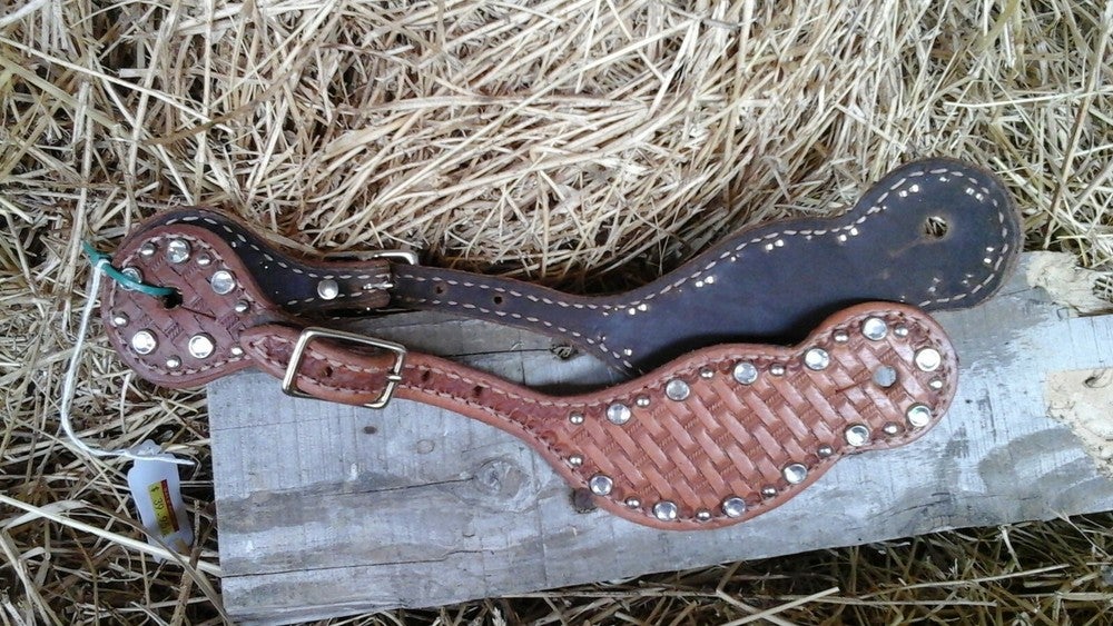 NWOT HR Western spur straps natural BSK w/Clear crystals & dots #7528L USA