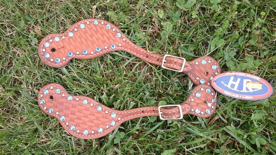 HR Western spur straps natural BSK w/Turquoise crystals & dots #7528L USA