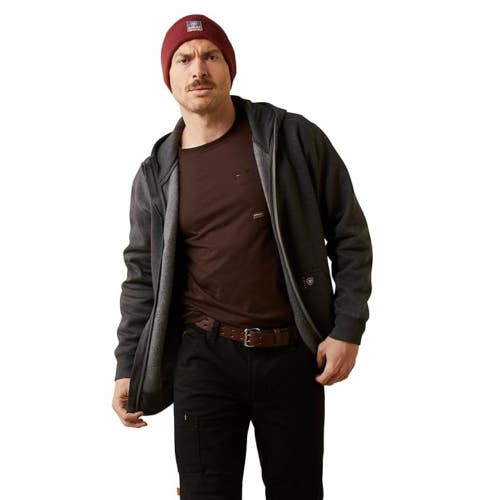 Ariat Rebar Born for This Hoodie Men's Charcoal Graphic Fleece Full Zip NLW48