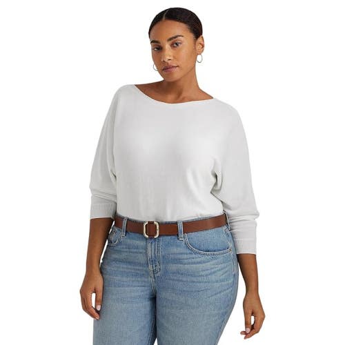 Lauren Ralph Lauren Sweater Women's 3X Plus White Boat Neck Dolman Sleeve NLW47