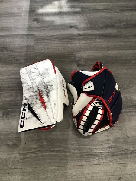 Lightly Used Columbus Blue Jackets CCM Axis XF Pro Blocker and Glove