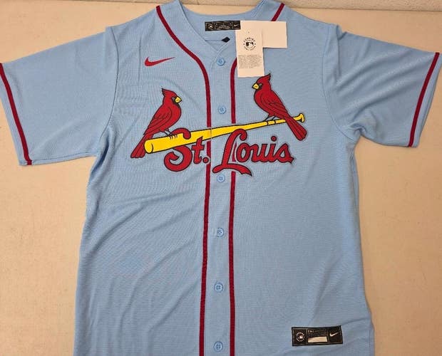 Mens ST LOUIS CARDINALS Sewn 100% REAL Baseball Jersey NWT Powder Blue $115