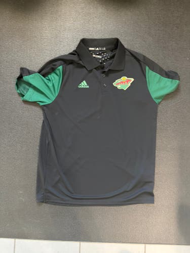 Team Issued Minnesota Wild Black Large Men's Adidas Polo Shirt (Used)