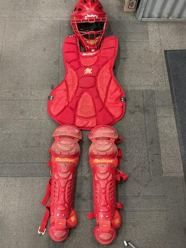 Used MacGregor 3PCS CATCHERS SET Catchers Chest Protector Red Youth 11614-S000235838