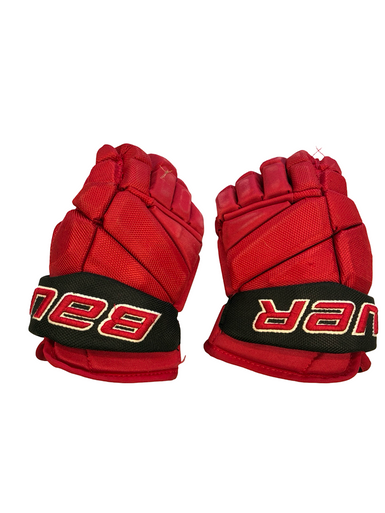 Used Bauer JR CANES GLOVES Junior Gloves Red 11" 11682-S000128551