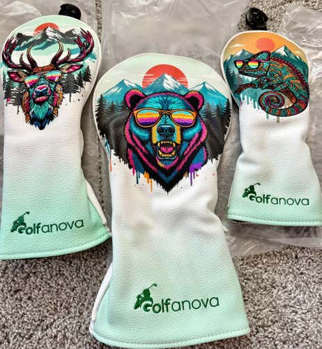 3 Golf Headcover set - Cool Color Drip Animals