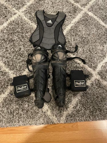 Adidas Catcher's Chest Protector and Leg Guards with Rawlings knee savers Adult Adjustable