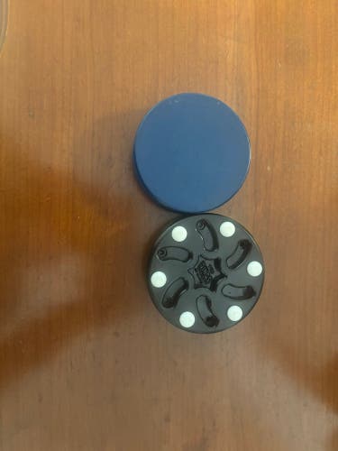 Ice / Roller Hockey Practice Puck Set - Black Sonic and Blue Ice Puck Combined 2