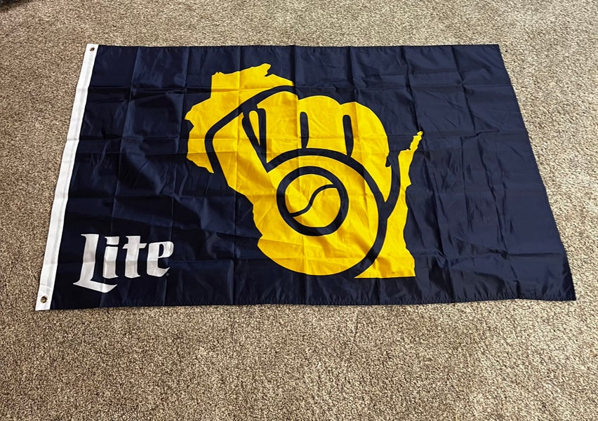 Miller Lite Milwaukee Brewers Flag 35”x59” Navy Blue/Gold Wisconsin MLB Banner