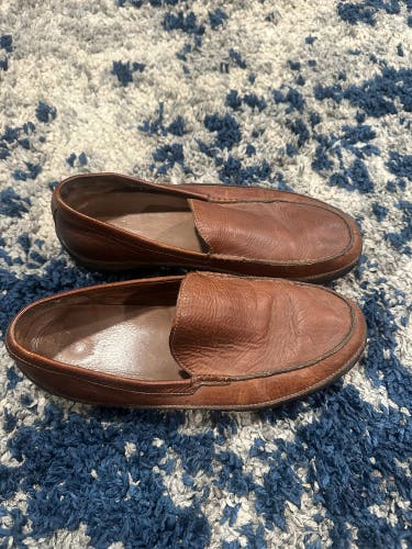 Brown Men's Adult Size M 14.0 (W 15.0) Polo Men's Brown Leather Slip-On Loafer Shoes Rubber bottom