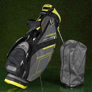 Sun Mountain Three 5 Stand Golf Bag 3.5 Green Gray Black 4-Way Divider W/ Hood