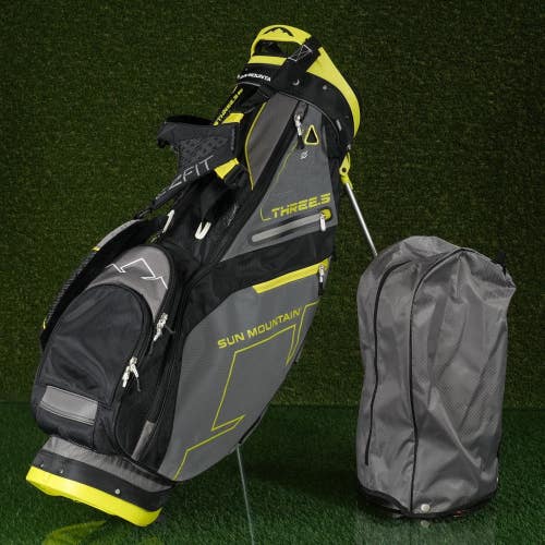 Sun Mountain Three 5 Stand Golf Bag 3.5 Green Gray Black 4-Way Divider W/ Hood
