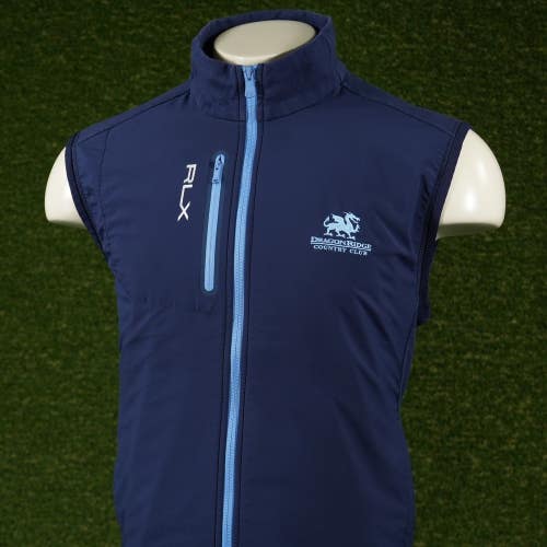 Mens Large Ralph Lauren RLX Full Zip Golf Vest Blue VGC ~ Dragon Ridge Logo