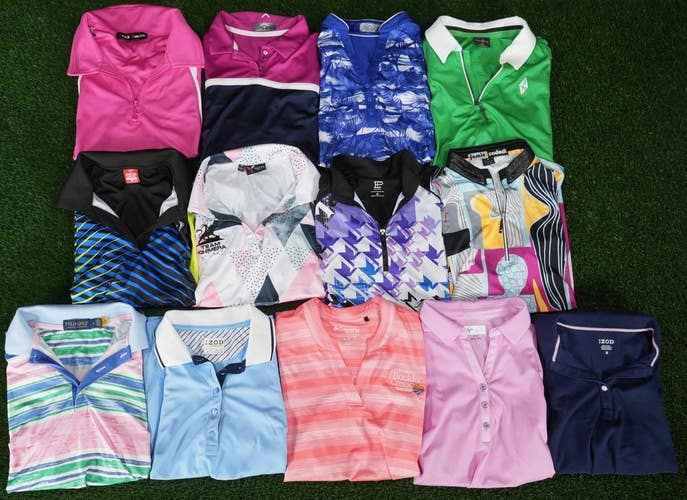 (13) Womens Golf Clothing Lot Medium Short Sleeved Polo Shirt Callaway IZOD++