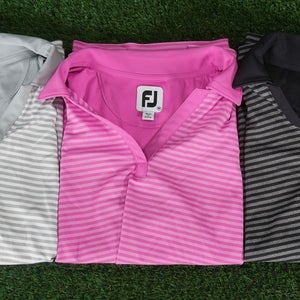 (3) Womens Lot Medium FootJoy Classic Stripe Polos Shirts Pink / Gray / White