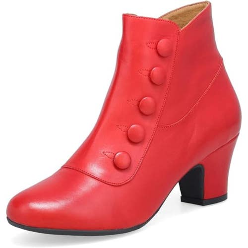 Miz Mooz Fredrick Boots Women's US 9 Red Leather Almond Toe Ankle Bootie HTAT174