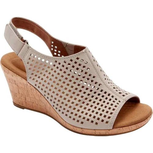 Rockport Briah Sandals Women's 5.5 W Taupe Leather Perforated Slingaback RHS3821