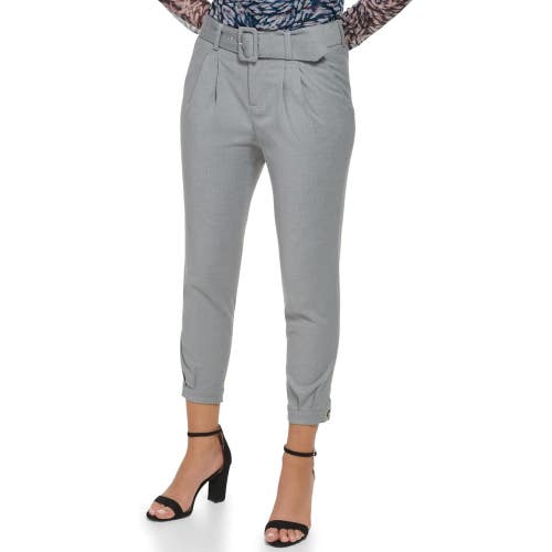 DKNY Pants Women's 14 Gray Belted Waist High Rise Straight Leg Cropped NLW279