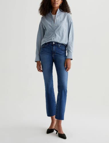 AG Jeans Farrah Women's 28 Blue Denim Medium Wash Bootcut Leg Cropped NLW381