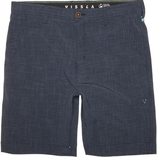 Vissla Fin Rope Hybrid Shorts Mens 28 Midnight Stretch Flat Front Zip Fly NLW350