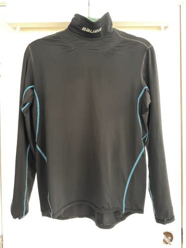Black XL Youth Unisex Bauer Base Layer Long Sleeve with Built-in Kevlar Neck Guard  (Used)