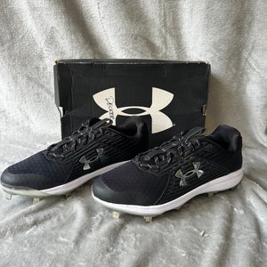 NEW Black Men's 12 Under Armour Charged Low Top Metal Cleats