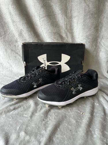 NEW Black Men's 12 Under Armour Charged Low Top Metal Cleats