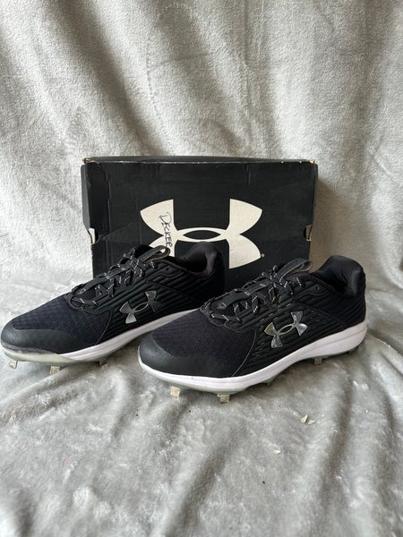 NEW Black Men's 12 Under Armour Charged Low Top Metal Cleats