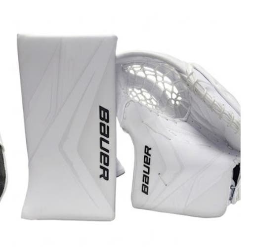 White Bauer FlyLite Regular Glove and Blocker Set  (New)