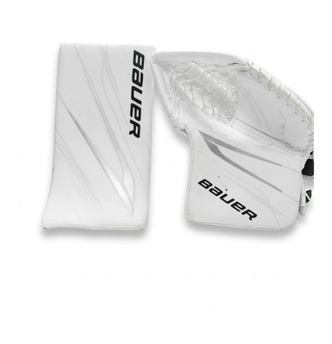White Bauer Hyperlite Regular Goalie Blocker And Glove Set  (New)