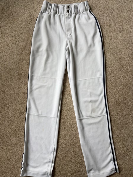 White w Navy Blue Pinstripes, Men's Medium, Adult, Baseball Express, Game Pants (slightly used)