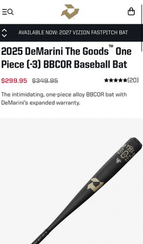 2025 DeMarini The Goods One Piece Alloy BBCOR Certified Bat (-3) 31 oz 34" (BARELY Used)