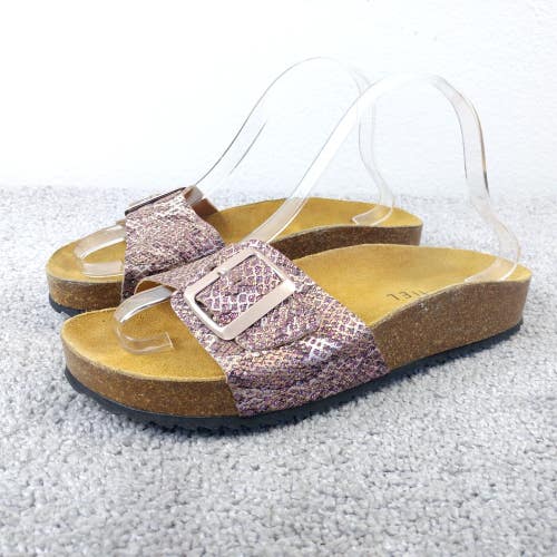 Daniel Sandals Womens 40 EU Shoes Pink Glitter Slip On Slides Strap Buckle