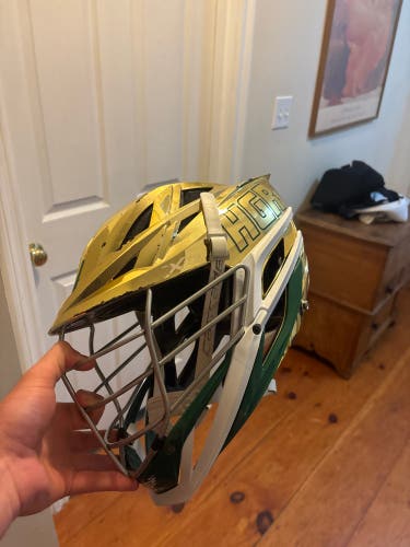 Chrome gold and green Cascade XRS Pro Helmet (Used)