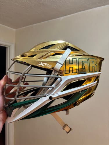 Chrome gold and green Cascade XRS Pro Helmet (Used)