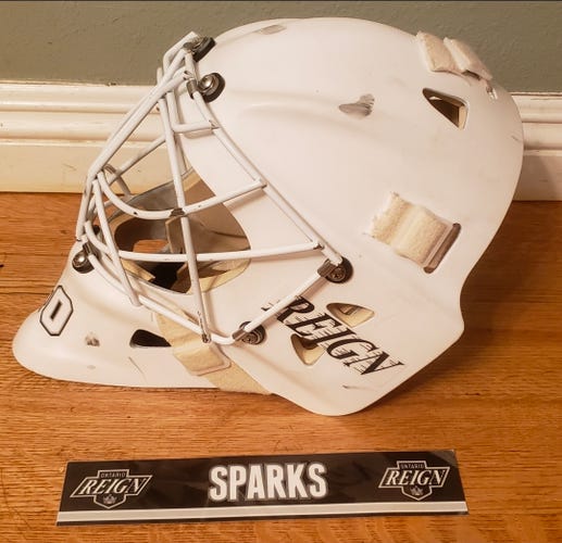 Garret Sparks Goalie Mask Pro Stock Game Used Worn Helmet Kings Reign GGSU