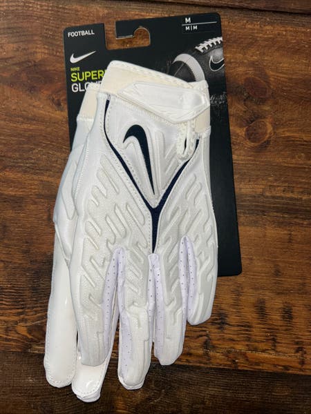 White Adult Medium Nike Superbad football Gloves New
