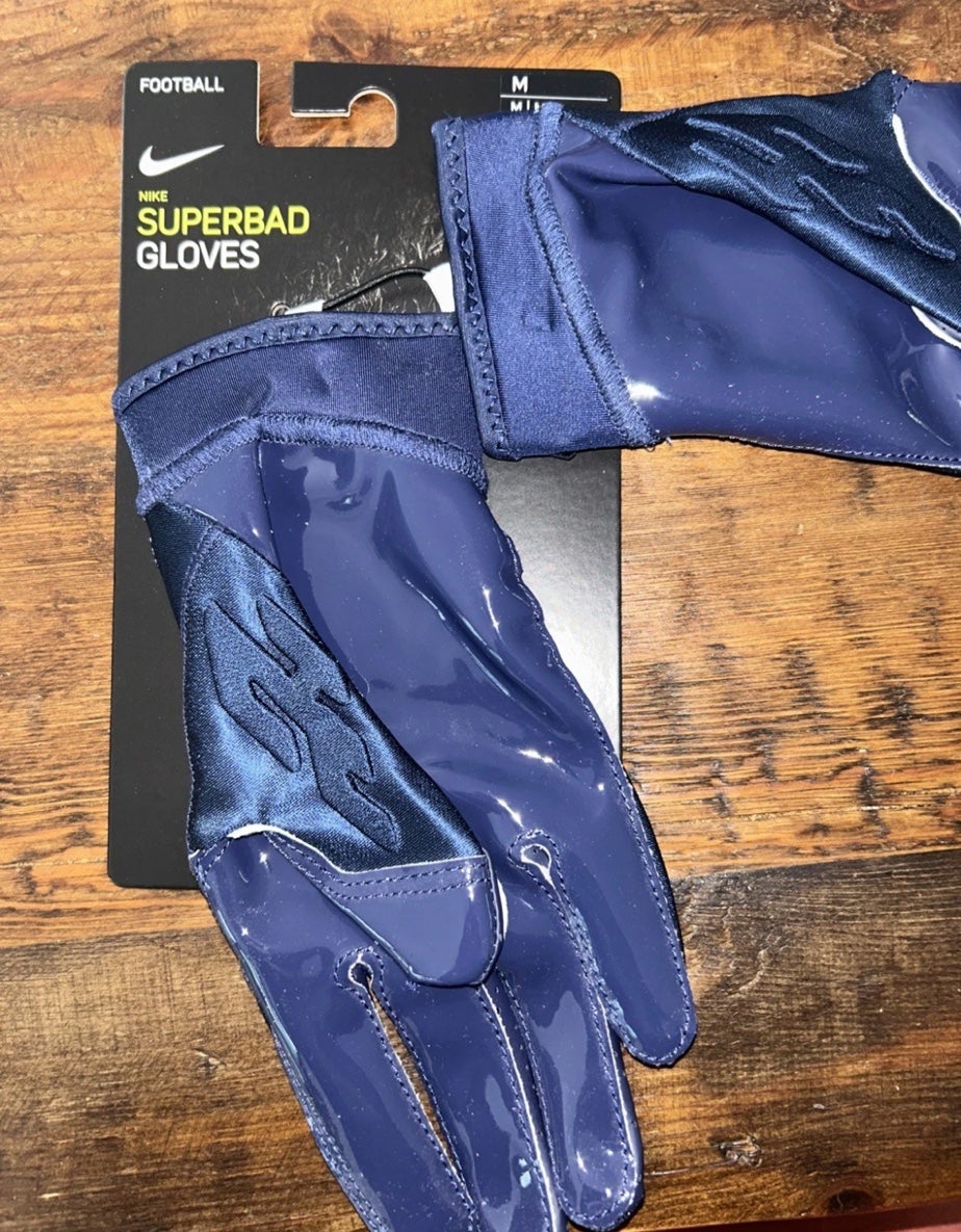 Navy Blue Adult Medium Nike Superbad football Gloves New