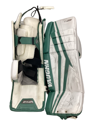 Used Vaughn V9 PRO CARBON Goalie Leg Pads Senior Green And Chrome 34" 11613-S000181797