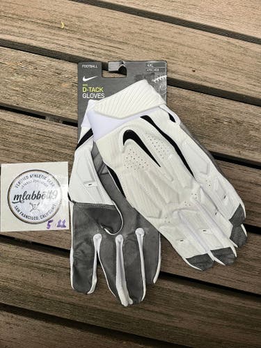 NIKE D-TACK 6.0 Padded Lineman Gloves - Men's 4XL (XXXXL) - White/Black - NWT