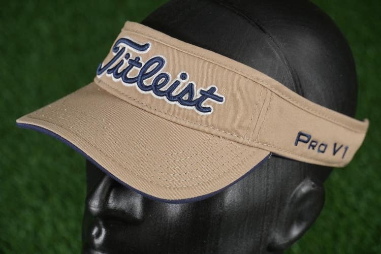 Titleist Tour Performance Jr Visor Golf Hat Pro V1 FootJoy Hook & Loop Tan, VGC