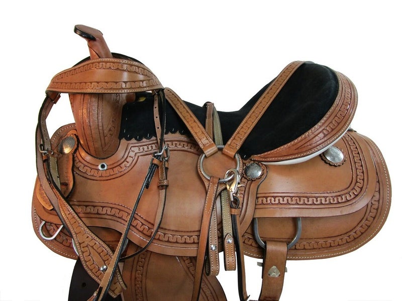 BARREL SADDLE WESTERN HORSE PLEASURE TRAIL USED RODEO TACK SET 15 16 17 18