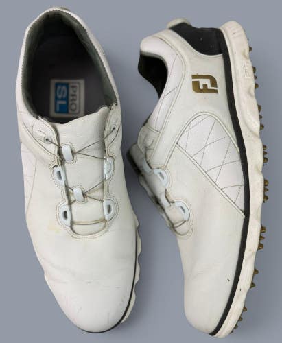 Footjoy Pro SL BOA Golf Shoes Mens 11 M White Black Leather Spikeless 53596