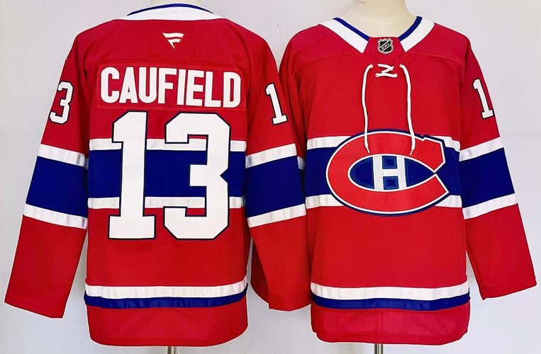 Red Montreal Canadiens Cole Caufield #13 Stitched Jersey Size 52