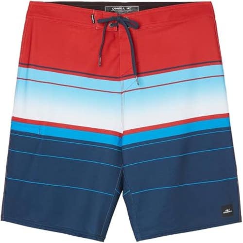 O'Neill Hyperfreak Heat Stripe 21 Boardshorts Men's 31 Blue Drawstring NLW126