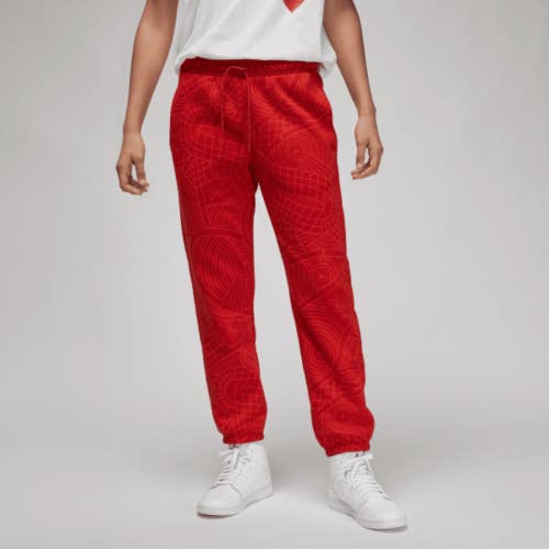 Nike Jordan Brooklyn Sweatpants Women XL Red Geometric Fleece Tapered Leg NLW114