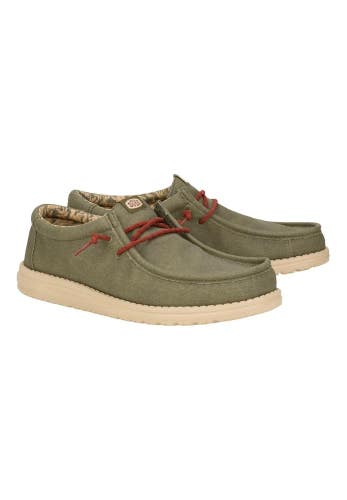 Hey Dude Wally Waxed 41873-337 Men's Olive Canvas Slip-On Casual Shoes DDK1067
